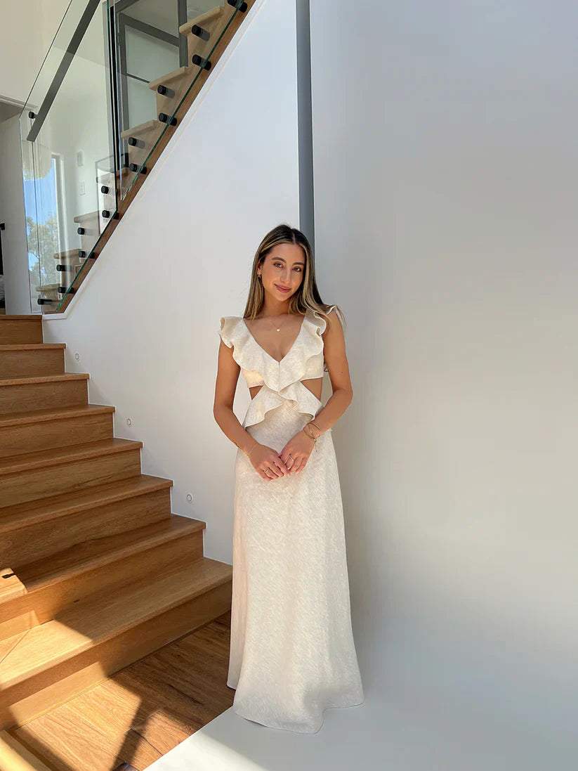 Cienti FLounce Maxi Dress formal gown front view - rent with Lend the Label
