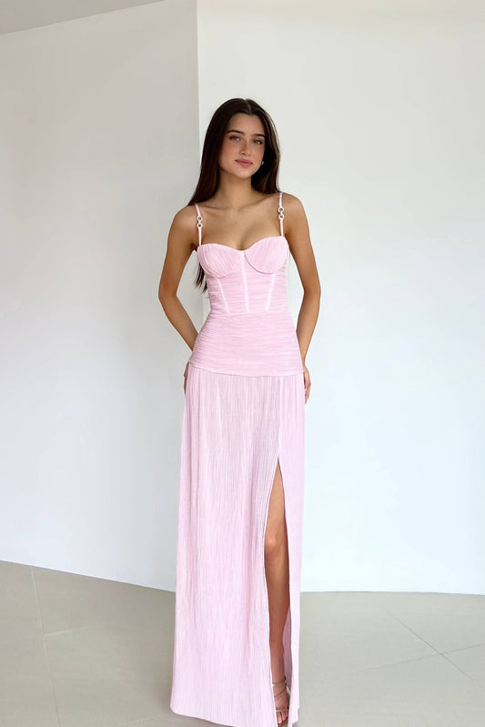 Double Time Pleat Dress in Hydrangea