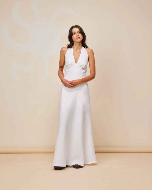 Ava Linen Halter Maxi Dress