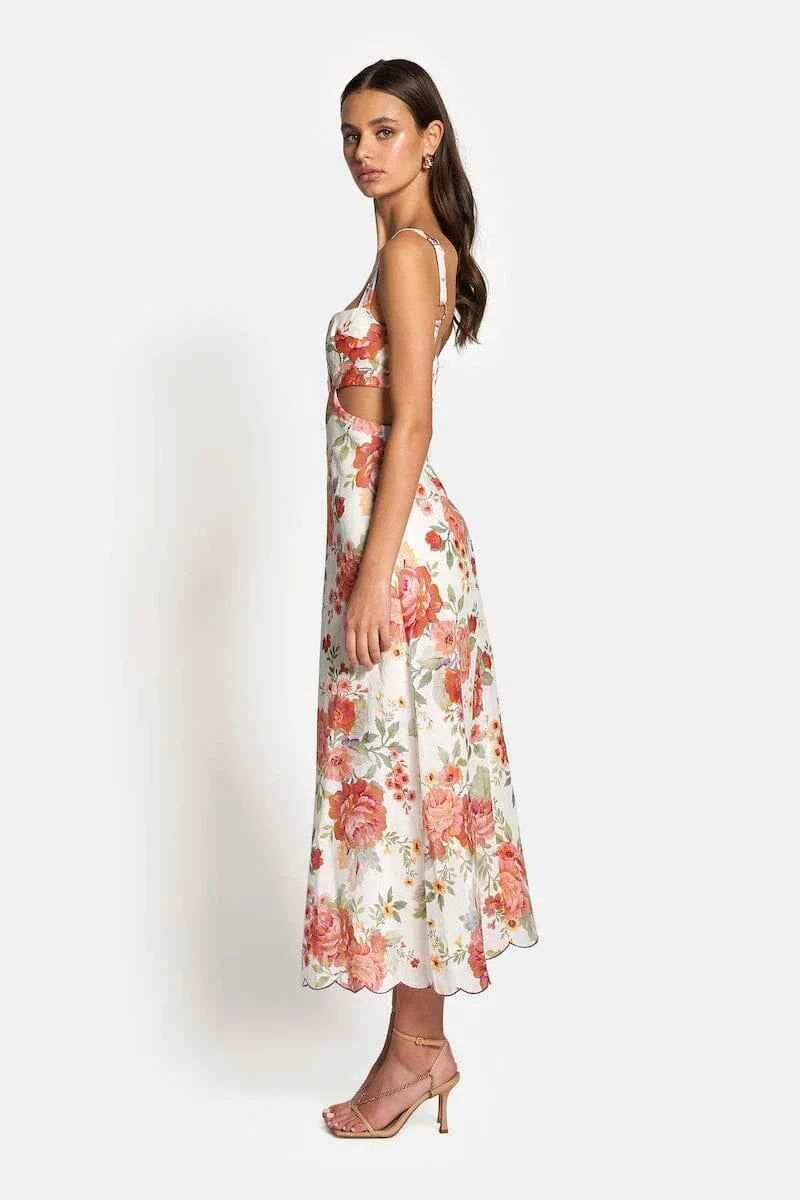 Delilah Cut Out Midi Dress - Sunset Floral