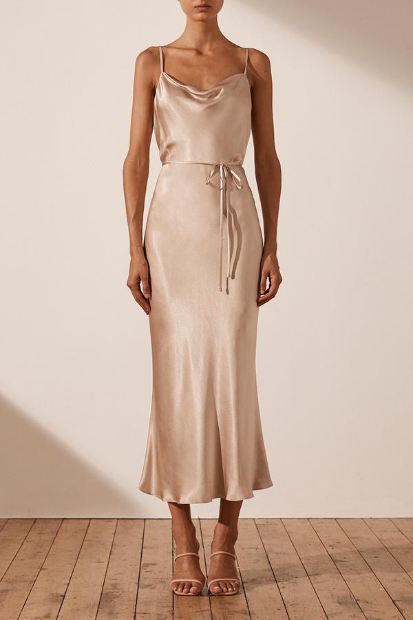 Rent Shona Joy - La Lune Bias Cowl Midi Dress - Gold Lend the Label Rent Shona Joy - La Lune Bias Cowl Midi Dress - Gold Lend the Label