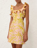 Golden Ruffle Mini Dress