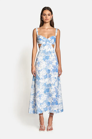 Delilah Cut Out Midi Dress - Sky Blue Floral