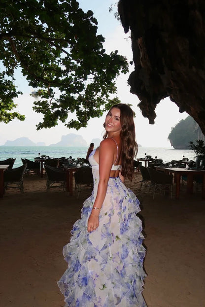 Indigo Ruffled Floral Maxi