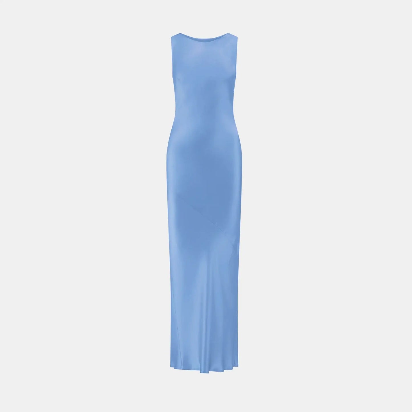 Caitlin Crisp Wilmer Dress is the perfect shade of blue in a matte silk to suit almost any skin tone, cut on the bias to work with your body. Featuring a high split, plunging back and adjustable shoulder ties.