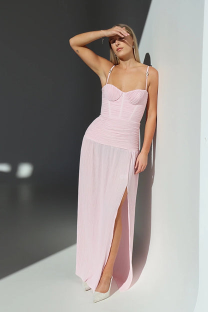 Double Time Pleat Dress in Hydrangea