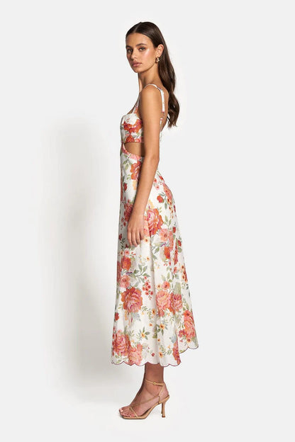 Delilah cut out midi Dress - Sunset Floral