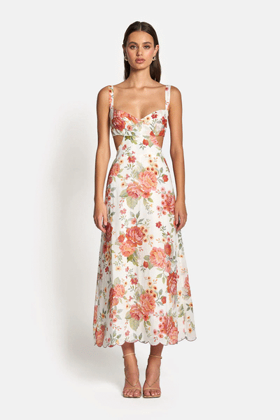 Delilah cut out midi Dress - Sunset Floral