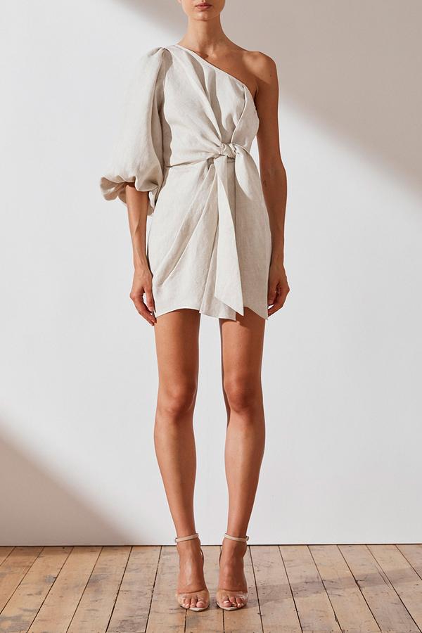 Rent Shona Joy - St Martin Linen One Shoulder Mini Dress- Natural