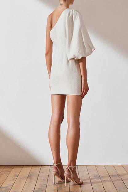 shona joy st martin linen one shoulder dress One Shoulder Shona Joy Tie Front Mini Dress Luxe Tie Front One Shoulder Cocktail Dress