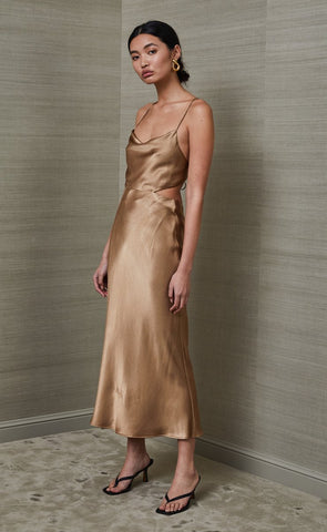 Aubrey Cut Out Midi Dress - Gold