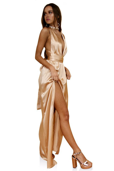 Satin Silk Champagne Multiway Gown