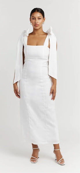 Aisle White Linen Bow Midi